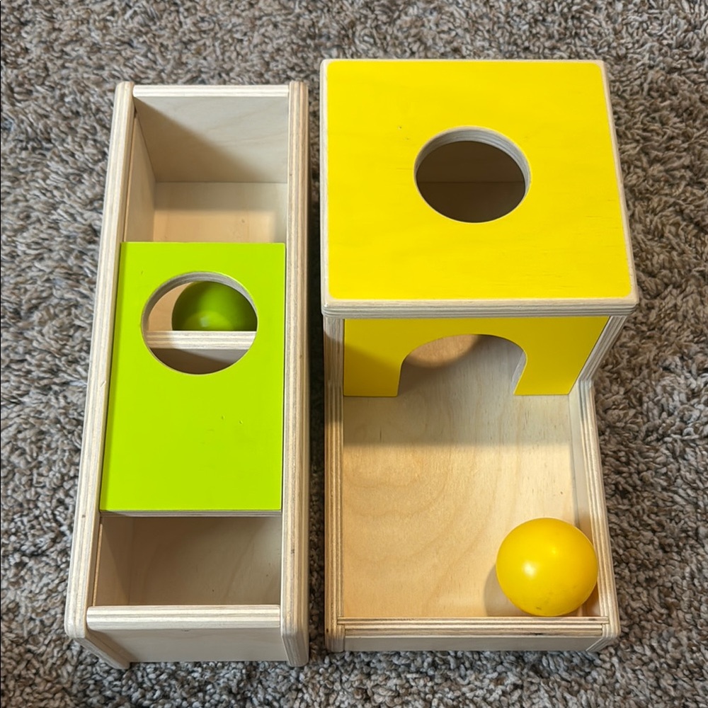 Lovevery Montessori Wooden Ball Toy with Yellow and Green Accents